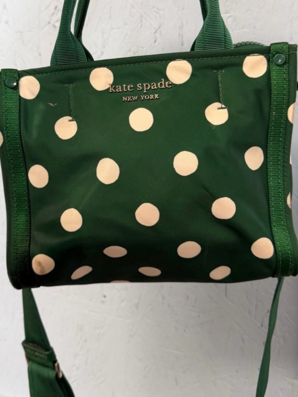 kate spade green polka dot crossbody bag with cream dots